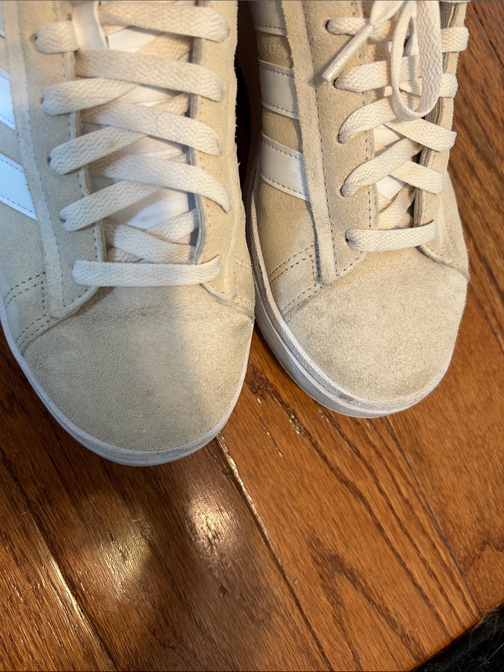adidas Cream Suede Sneakers with White Stripes - Picture 2 of 5